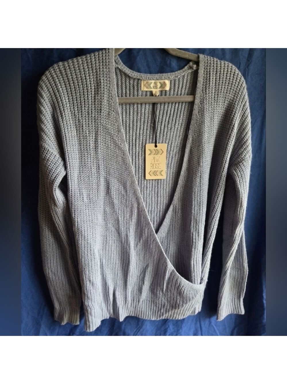 Pink Rose Women's Faux Wrap Sweater in Powder Blue NWT